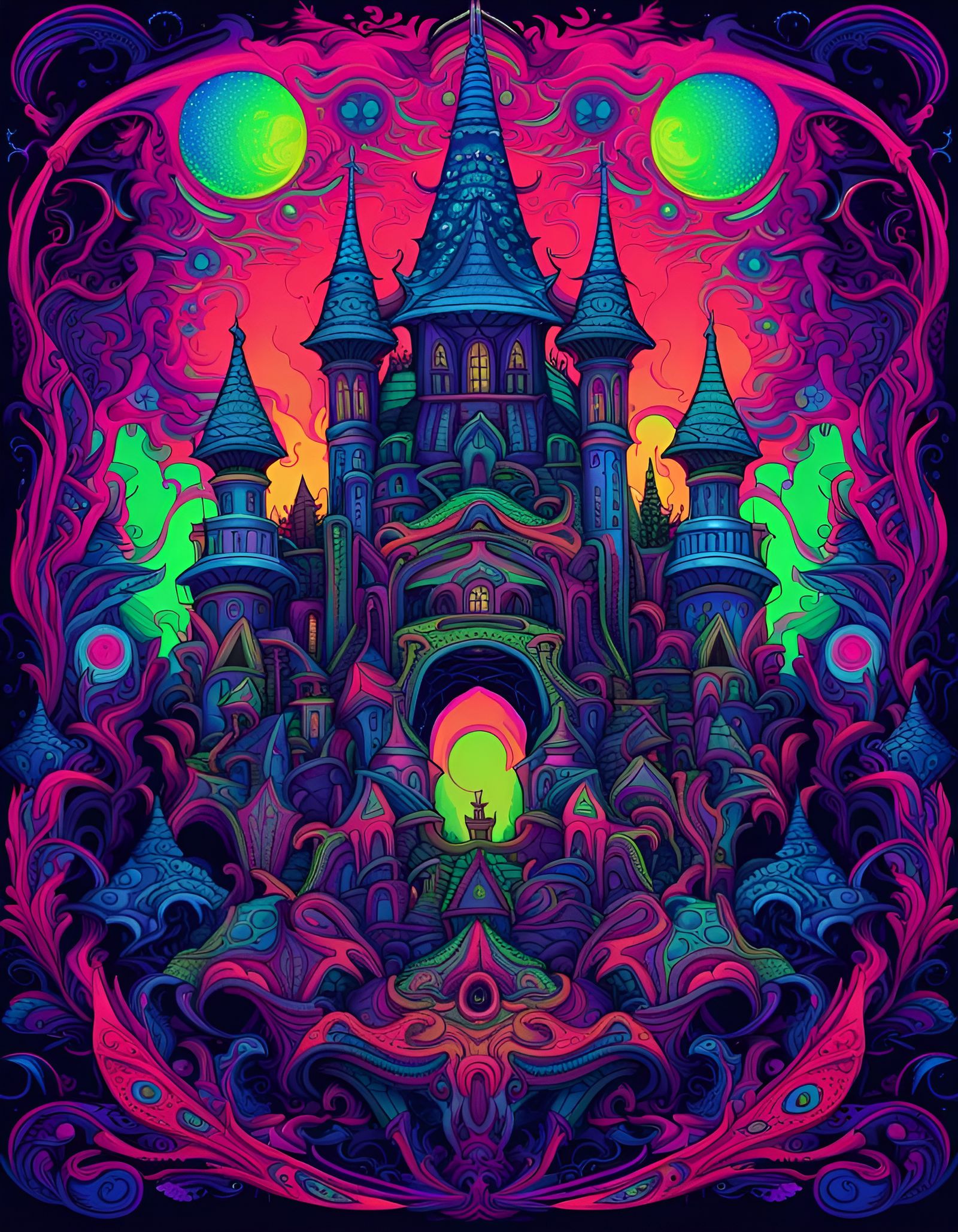Psychedelic Dracula Castle in Fractal Digital World