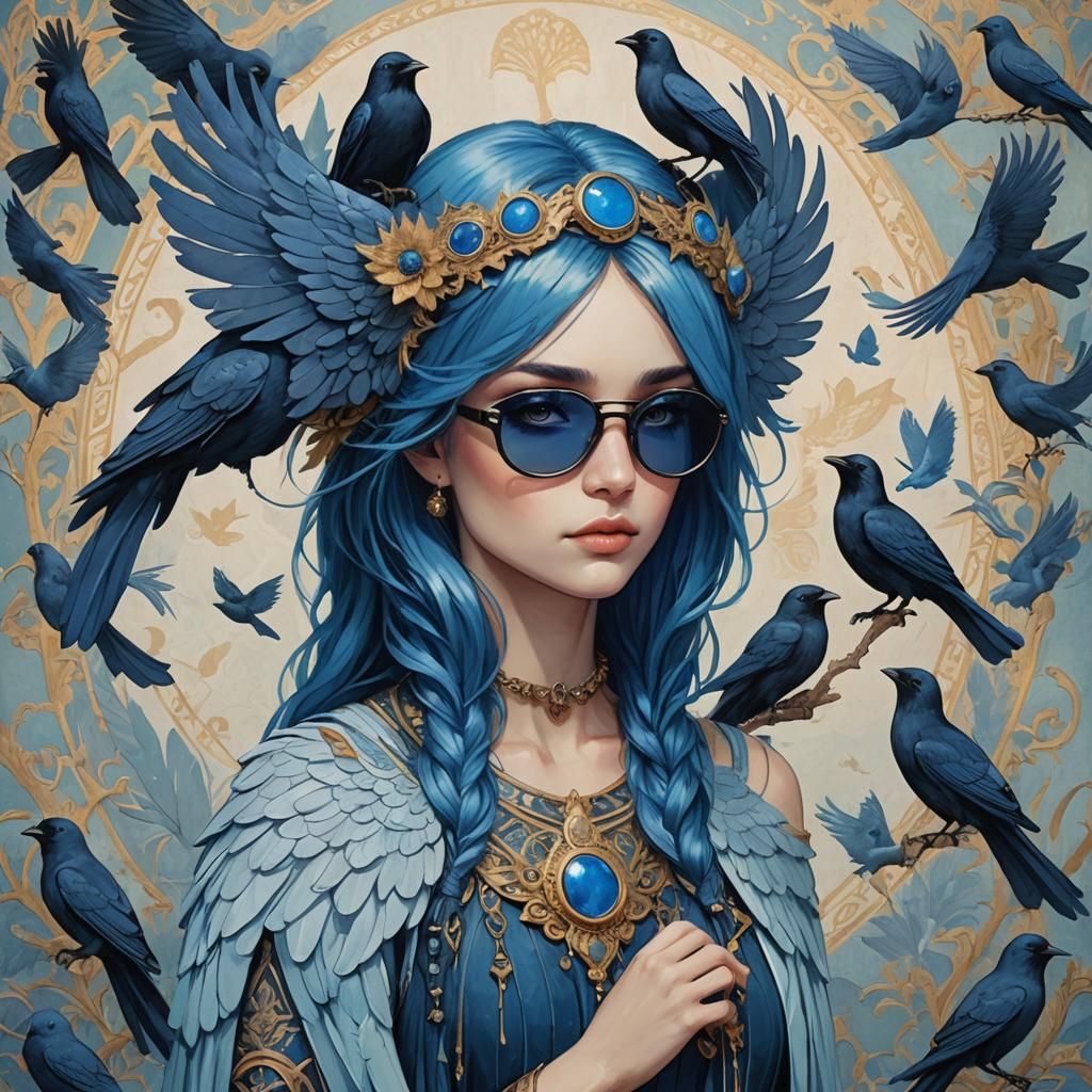 Blue Goddess of Birds with Azure Wings