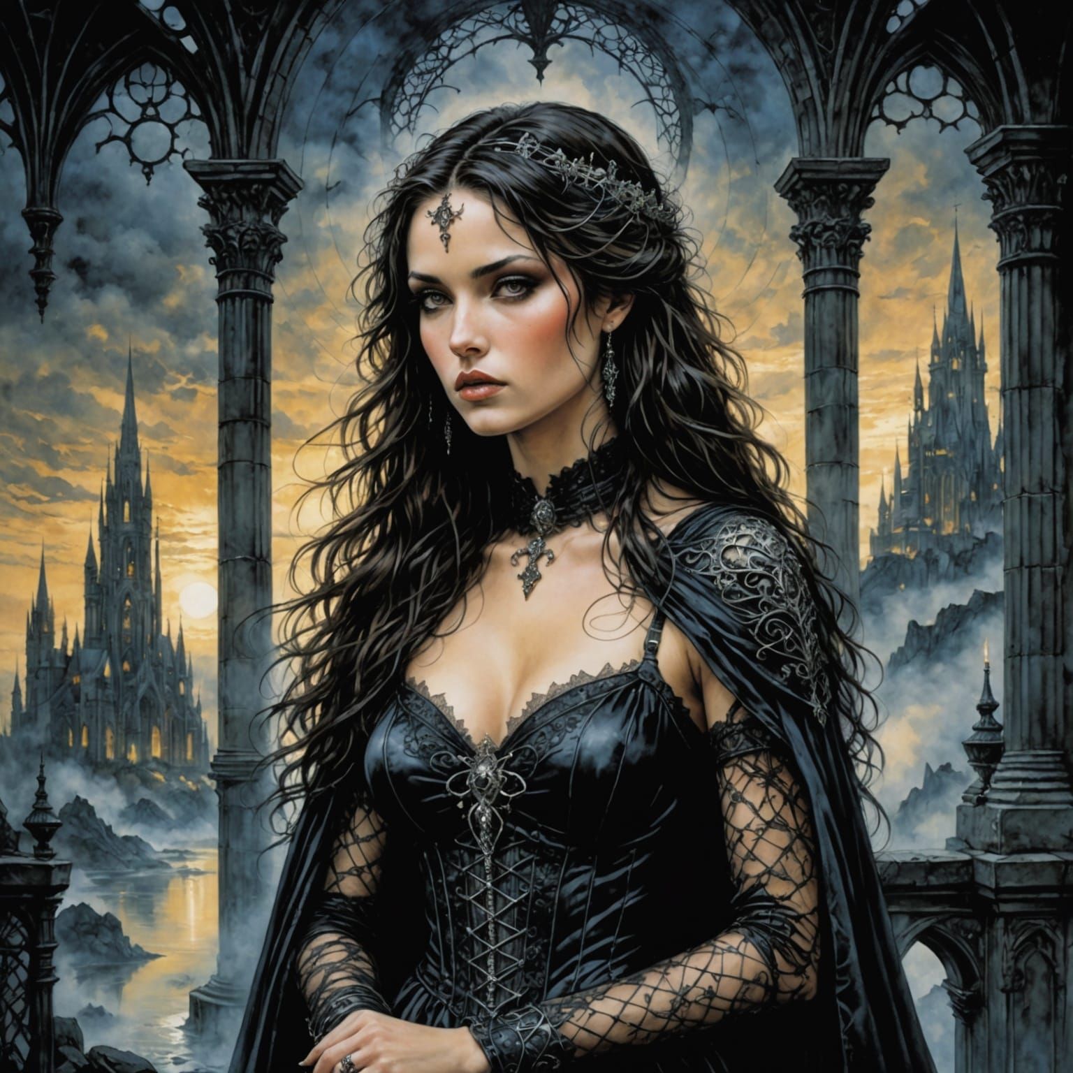 Mysterious Woman in Ethereal White Garment, Gothic Fantasy S...