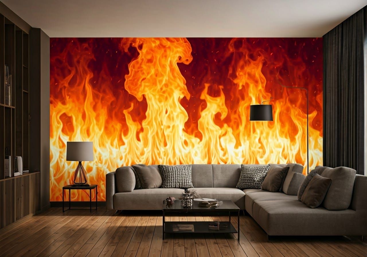 Living Room Wall Engulfed in Dancing Flames