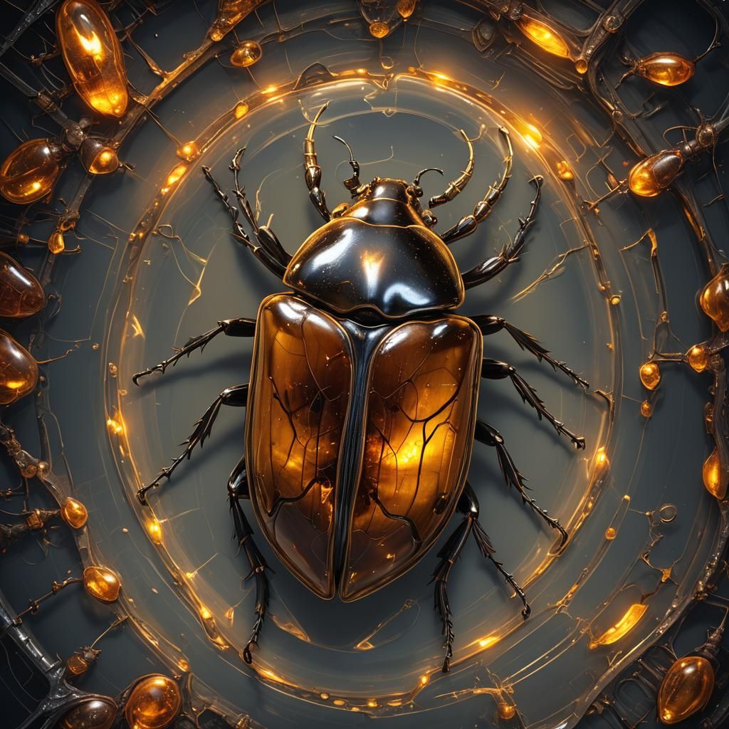Beetle Fossil in Amber: Detailed Macro Render