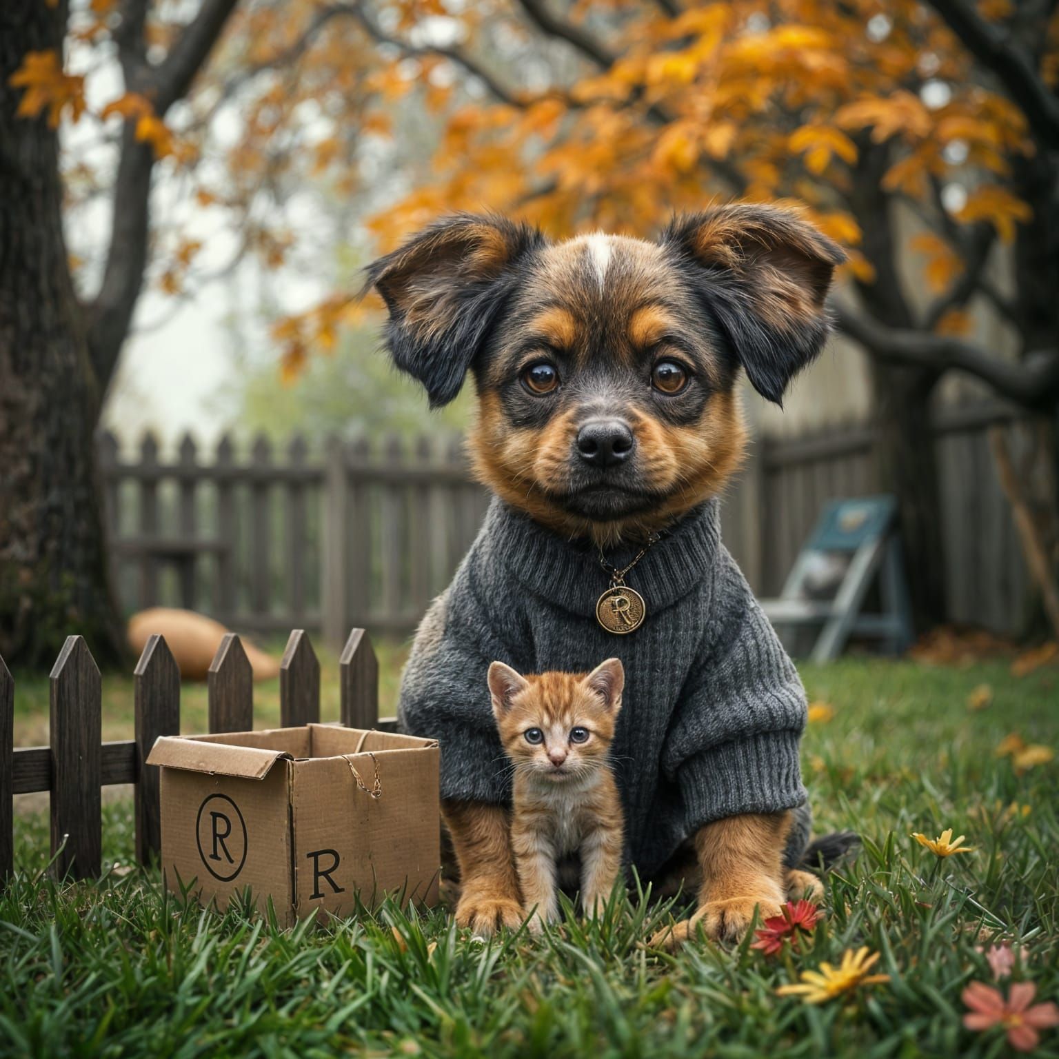 Puppy and Kitten Encounter: A Matte Painting