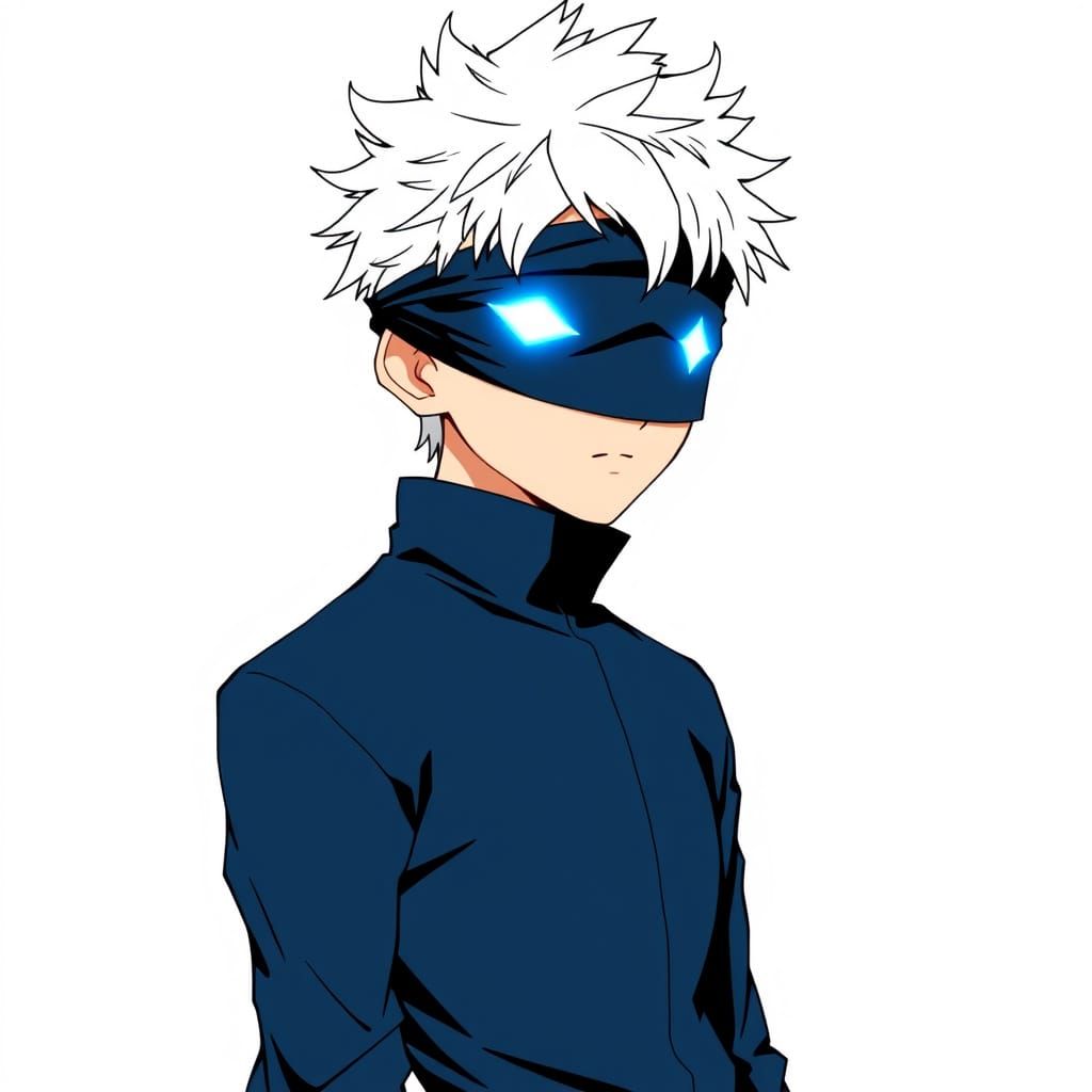 Anime-Inspired Young Man with White Spiky Hair and Jujutsu H...