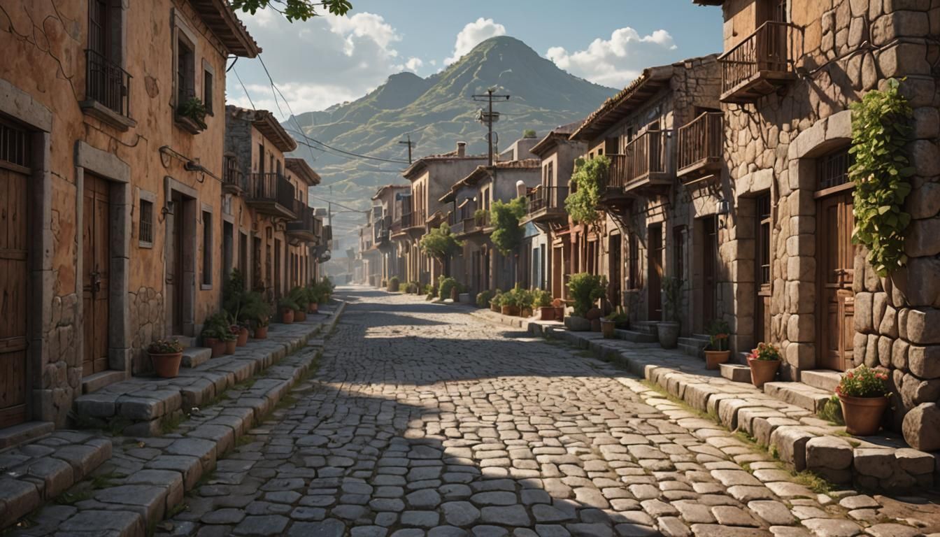 Old cobblestone street in rural Mexico at High Noon