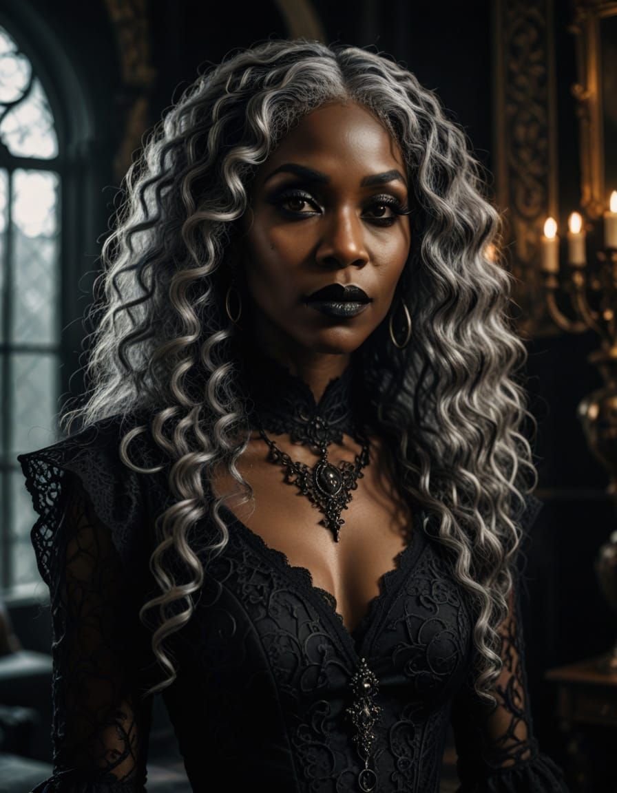 Gothic Ebony Woman Portrait in Dark Romanticism Style