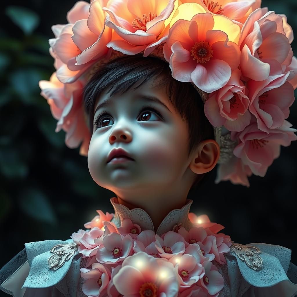 Mystical Child in Floral Costume: Digital Art