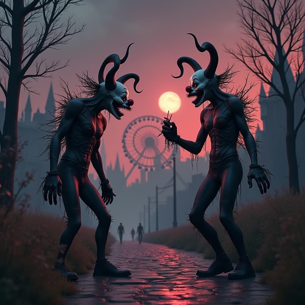 Sinister Carnival World with Gothic Juggalo Clowns