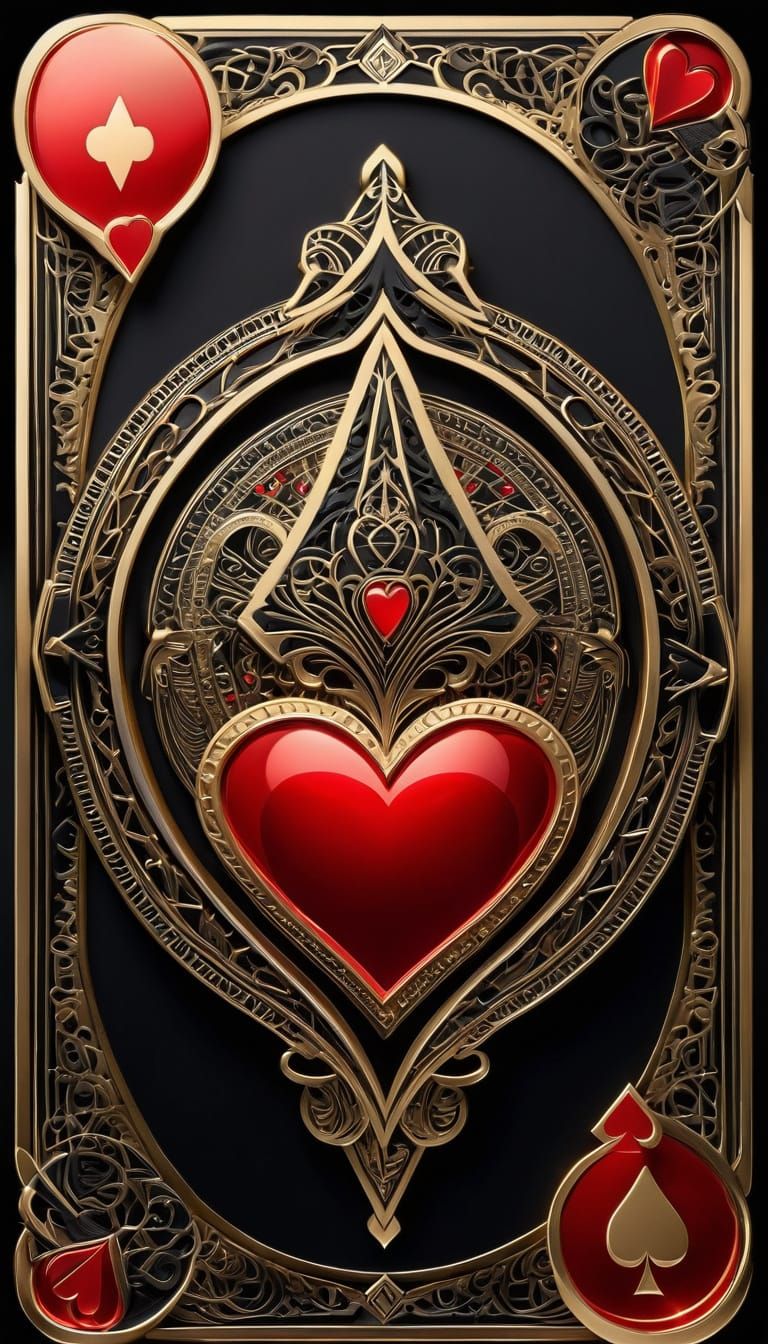 Stylized Metallic Ace of Hearts Playing Card in Elegant Grap...