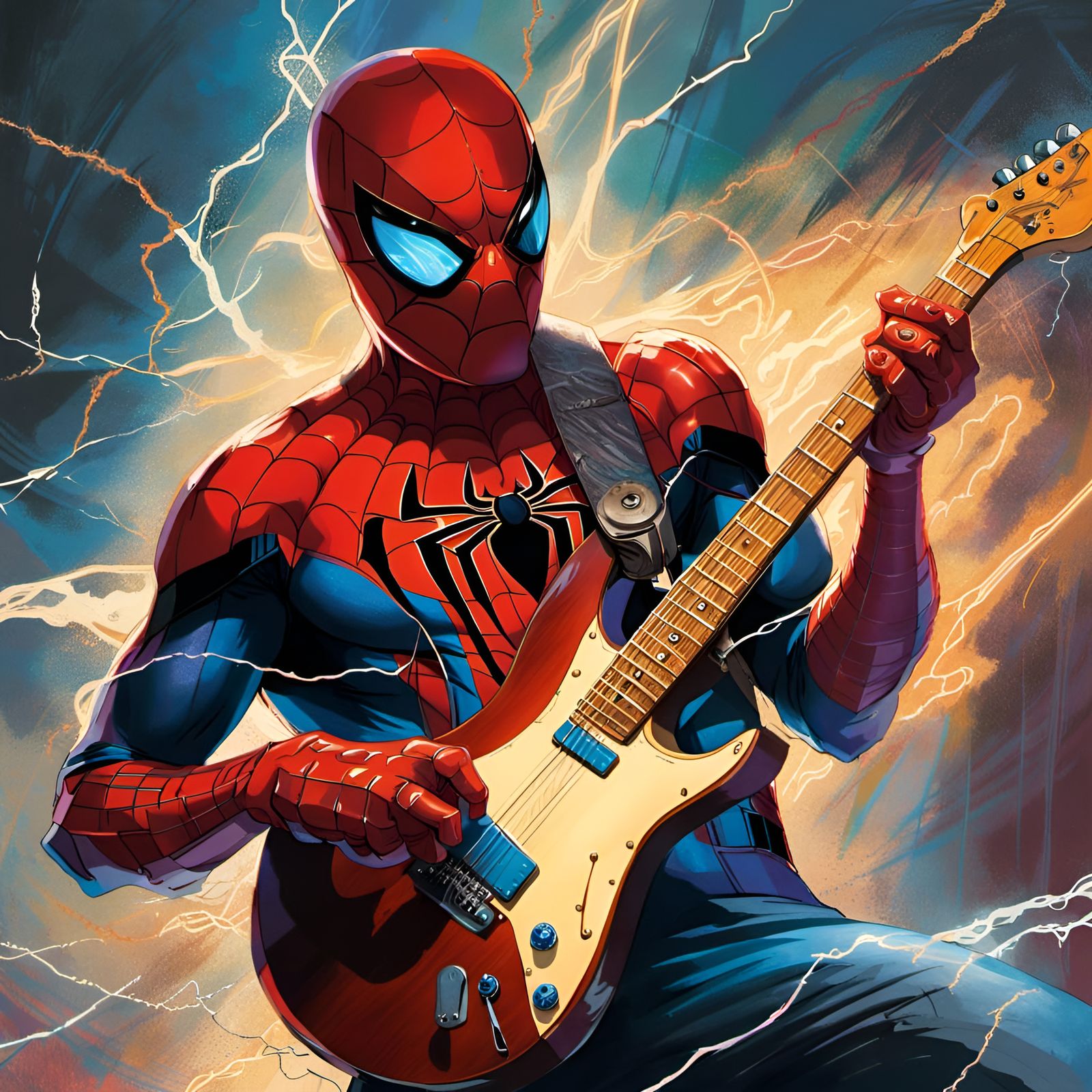 Spider-Man Guitar Portrait in Renaissance Style