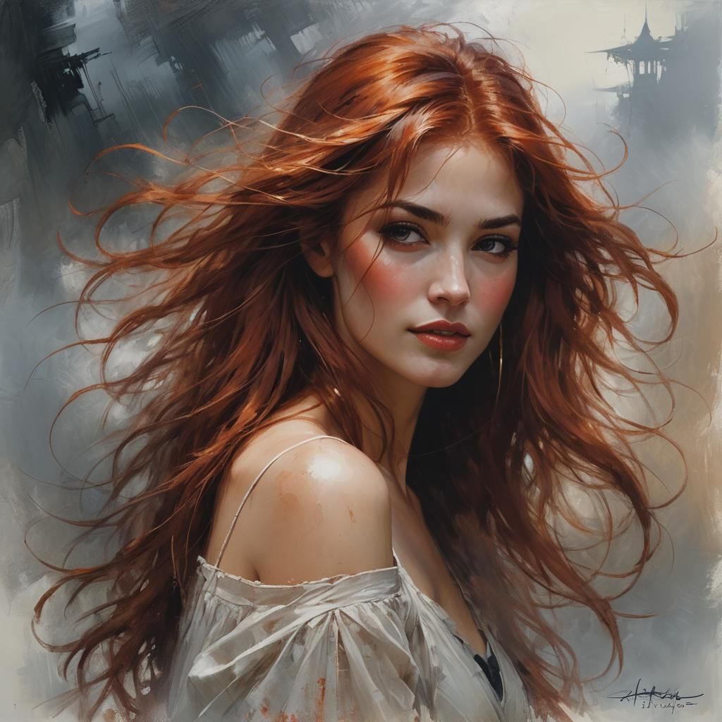 Copper Haired Woman Portrait in Painterly Style