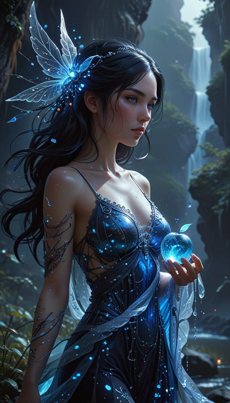 Ethereal Beauty Holds Glowing Apple in Dreamscape