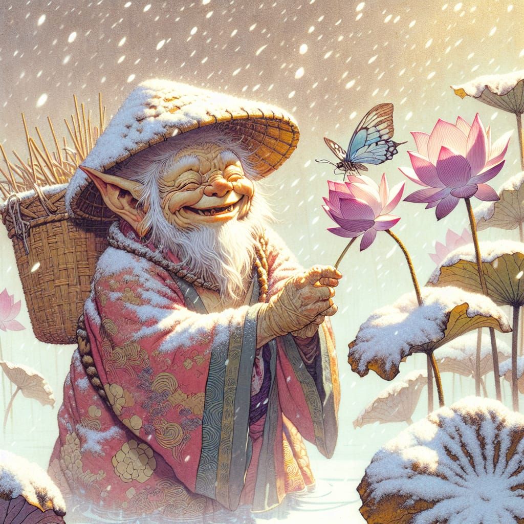 Gremlin and Butterfly in Ukiyo-e Style