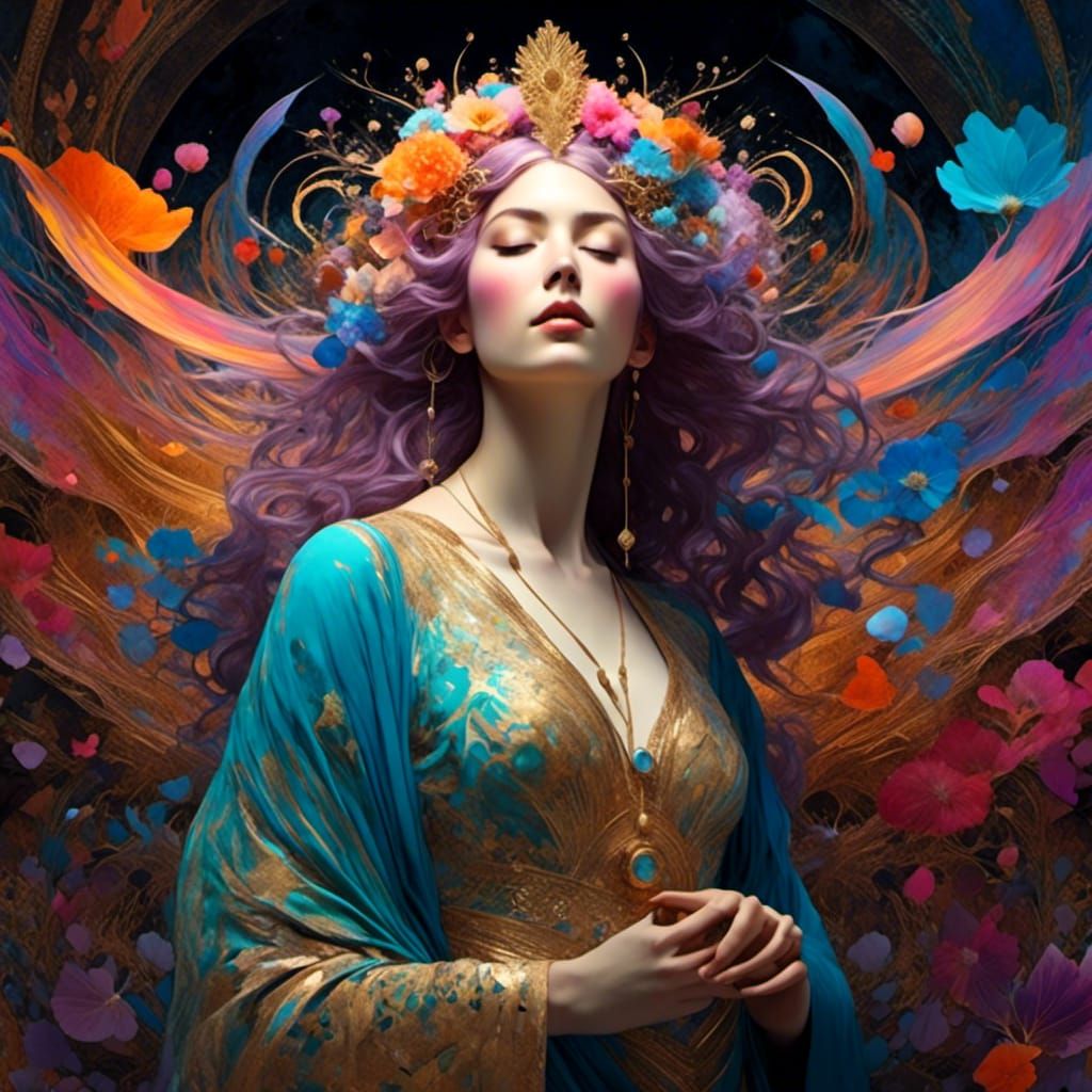 Psychedelic Portrait in Ethereal Bohemian Style