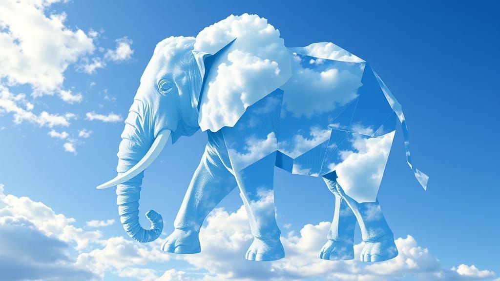 Cubist Elephant Sculpture in Cloud Fragments
