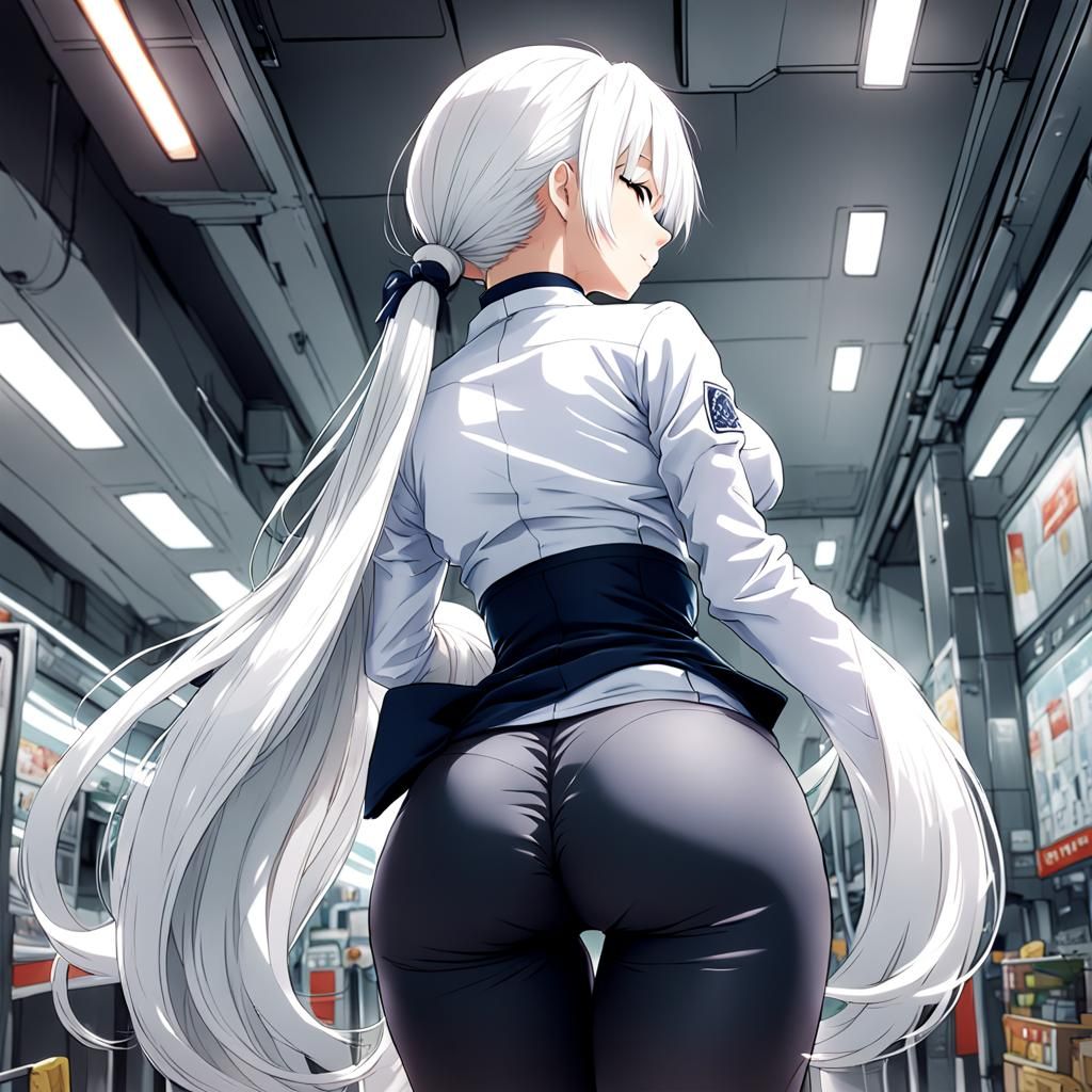 Anime Woman with White Hair in Manga Style