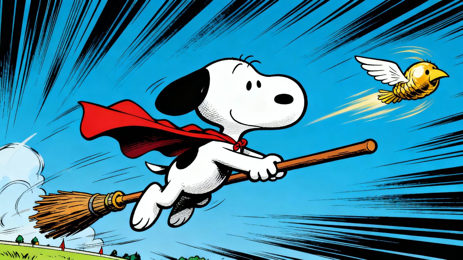 Snoopy playing Quidditch!