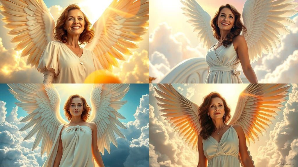 Senior Angel Guardian with Wings and Heavenly Staircase