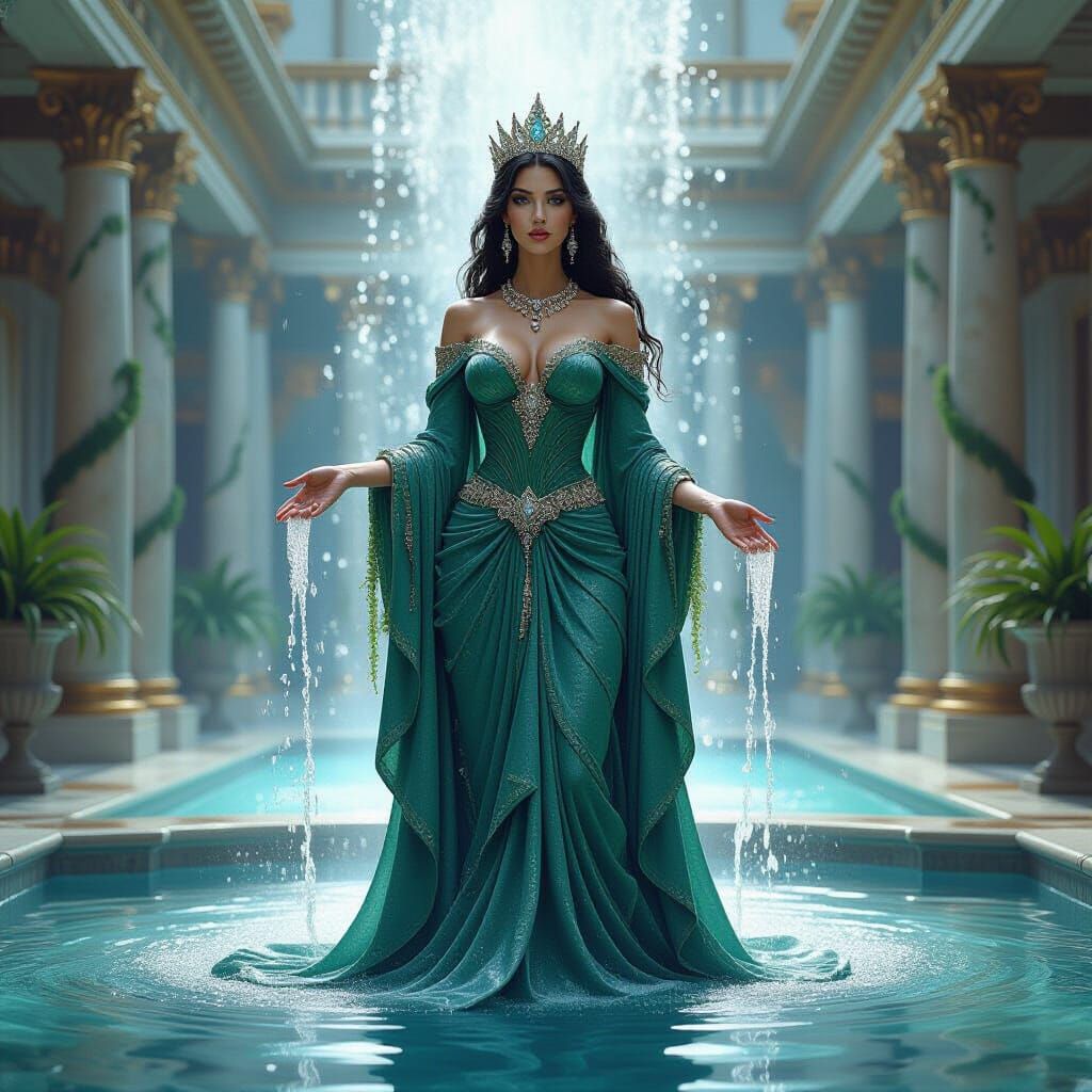 Majestic Sea Queen Statue in Fantasy Oil Painting