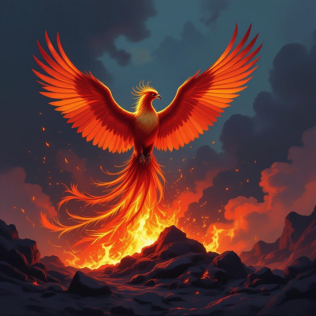 Majestic Phoenix Rises from Volcanic Ashes