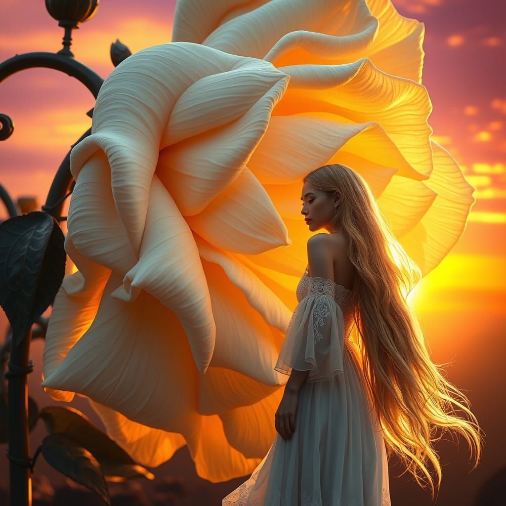 Bohemian Woman Bends to Admire Enormous Art Nouveau-Inspired...