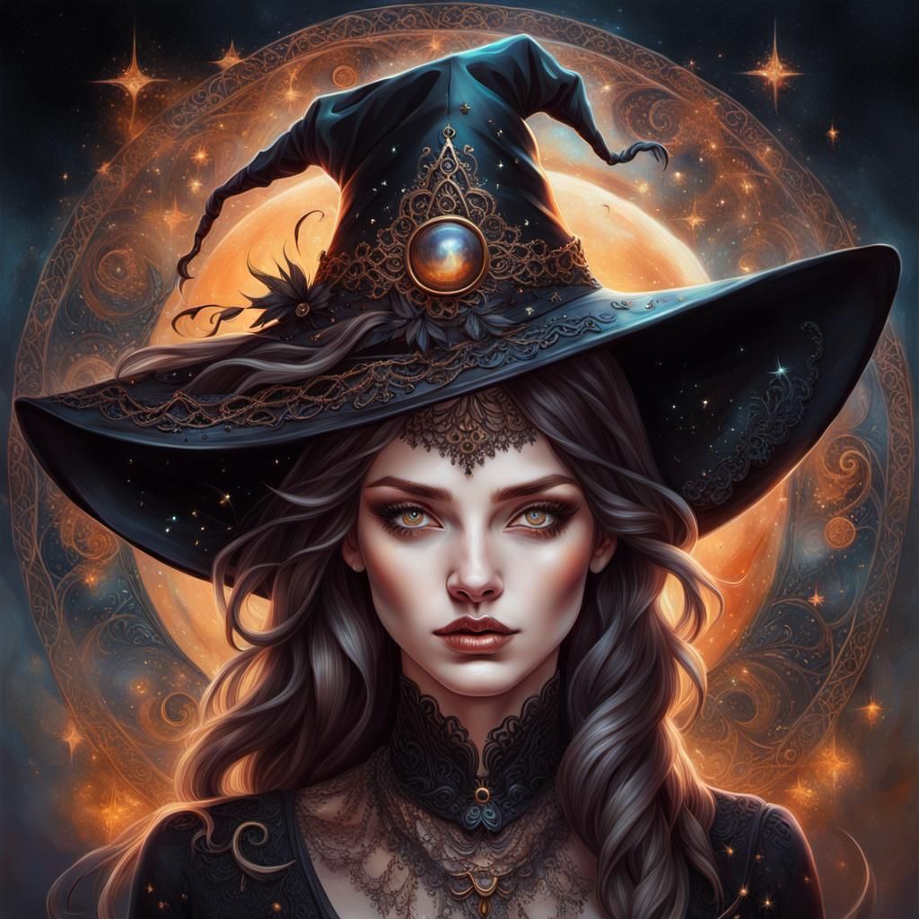 Sensual Witch Portrait in Digital Oil Painting Style