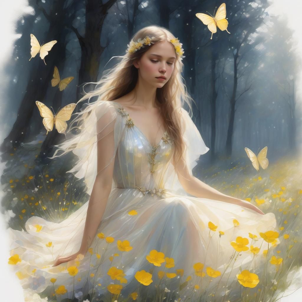 Fairy with Butterfly Broche in Sketch-Like Impressionism