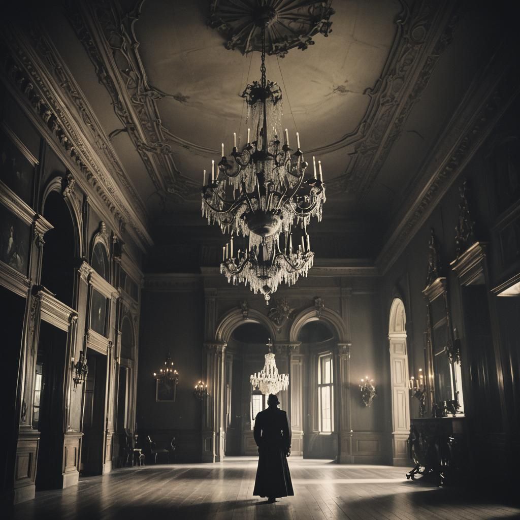 Creepy Victorian Mansion with Lone Figure: Moody Photography