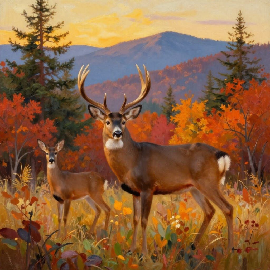 Majestic Deer in Appalachian Mountains Oil Painting
