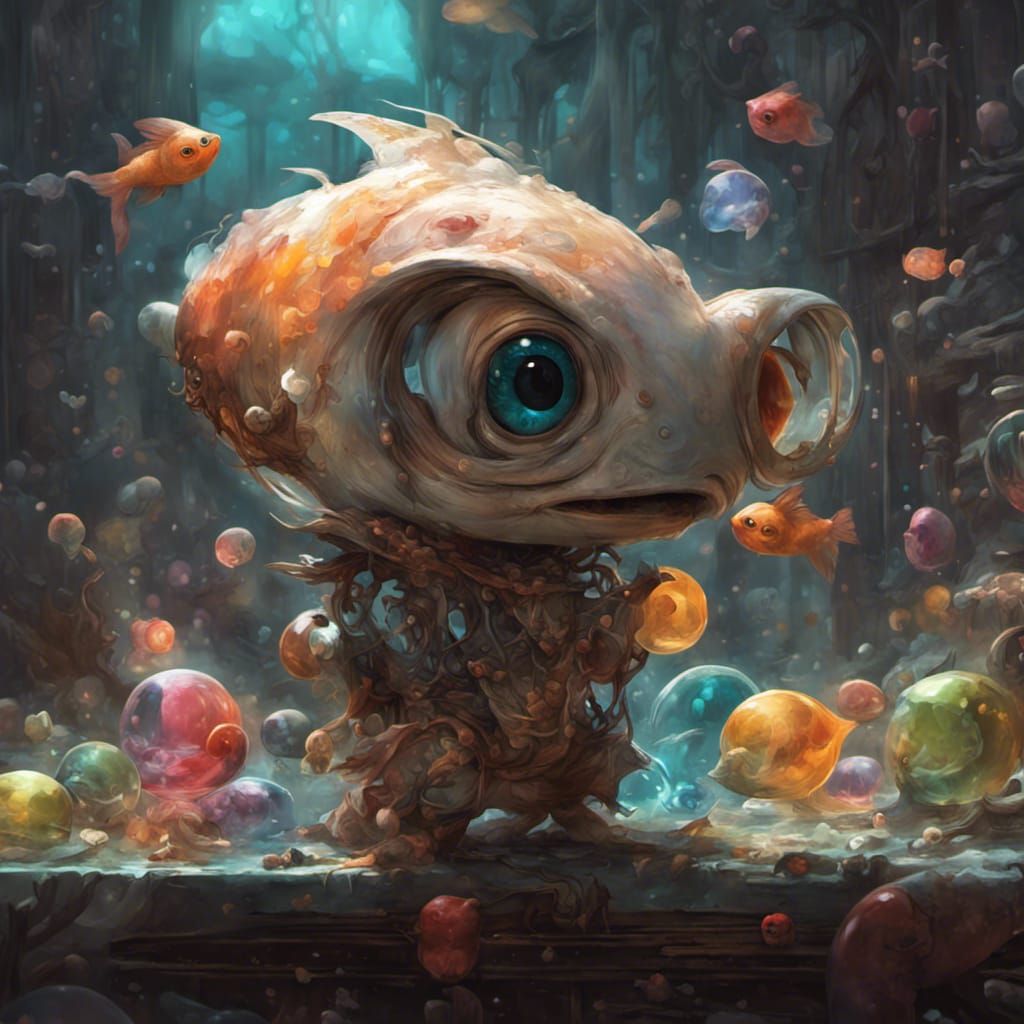 Chibi Jetfish Feast: A Maximalist 3D Rendering