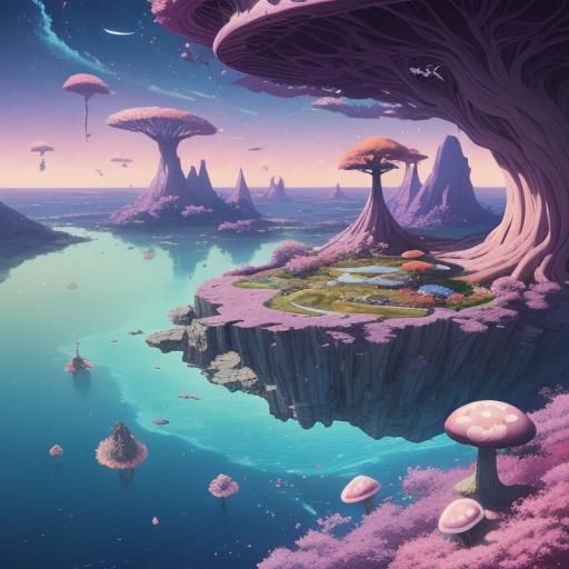 Vibrant Fantastical Storefront in Dreamlike Landscape