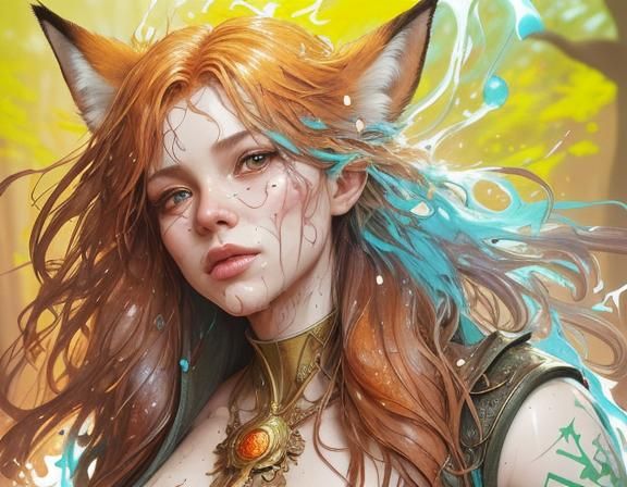 Fox Portrait with Graffiti Art, Hyperdetailed 8k Resolution