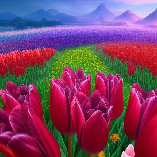 Colorful Tulip Meadow in Hyperdetailed Style