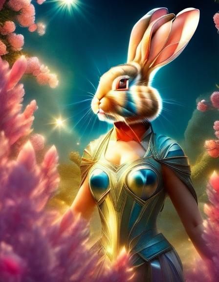 Rabbit Woman in Paradise: Hyperrealistic RPG Art