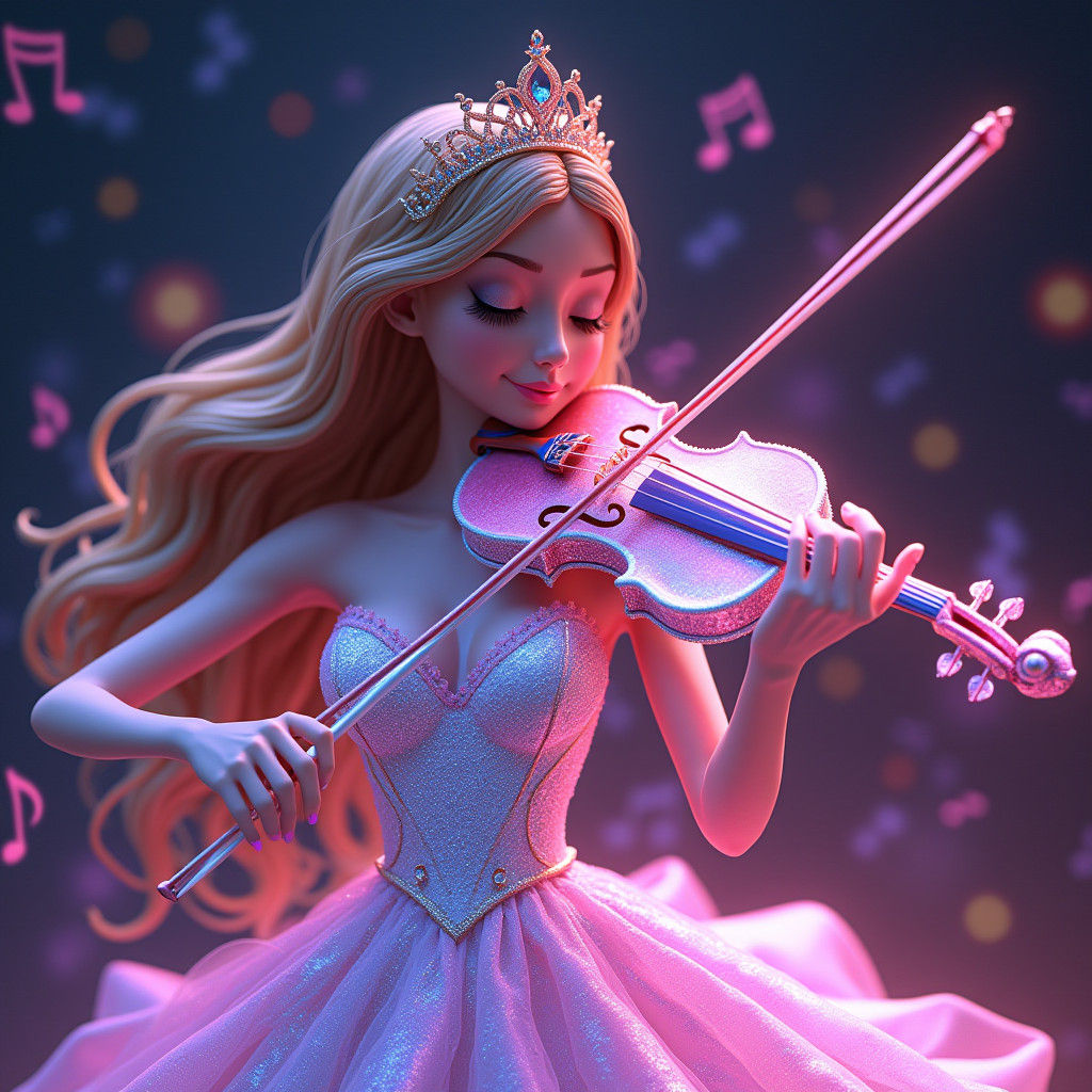 Princess's Neon Violin Creates Musical Aurora