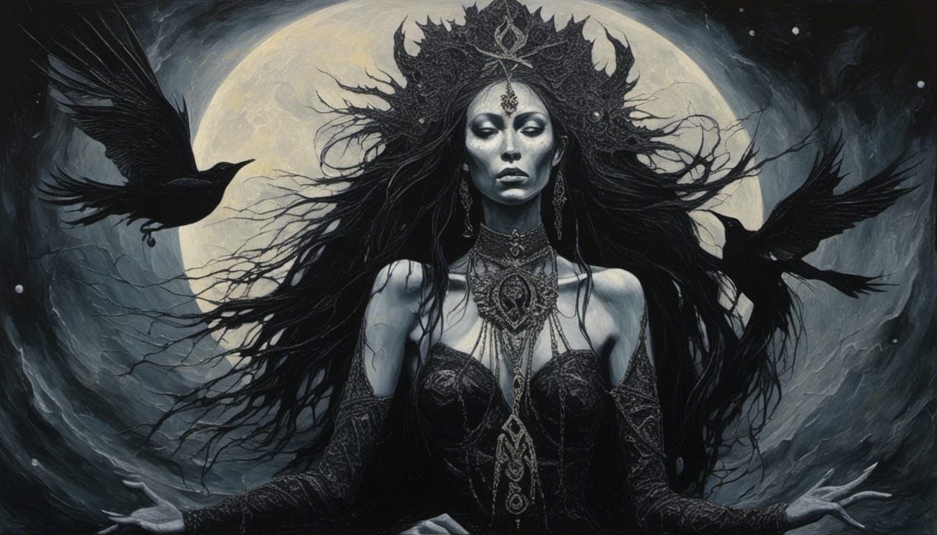 Eerie Black Magic Woman in Dark Fantasy Style