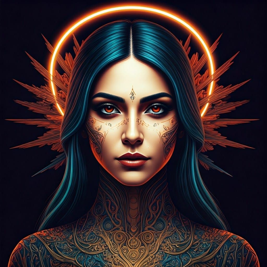 Elemental Cyberpunk Portrait in Screen Print Style