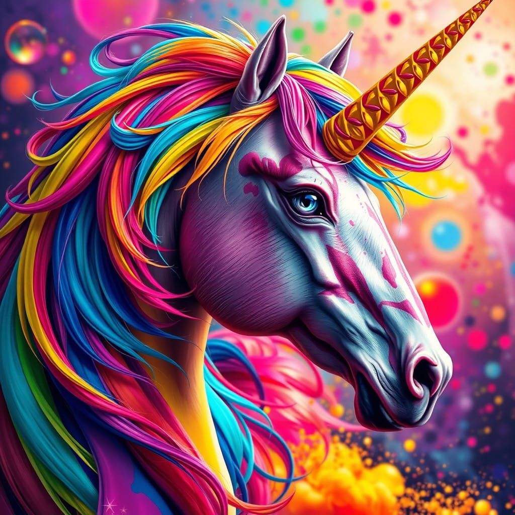 Vibrant Hyperrealistic Unicorn in Splash Art Style