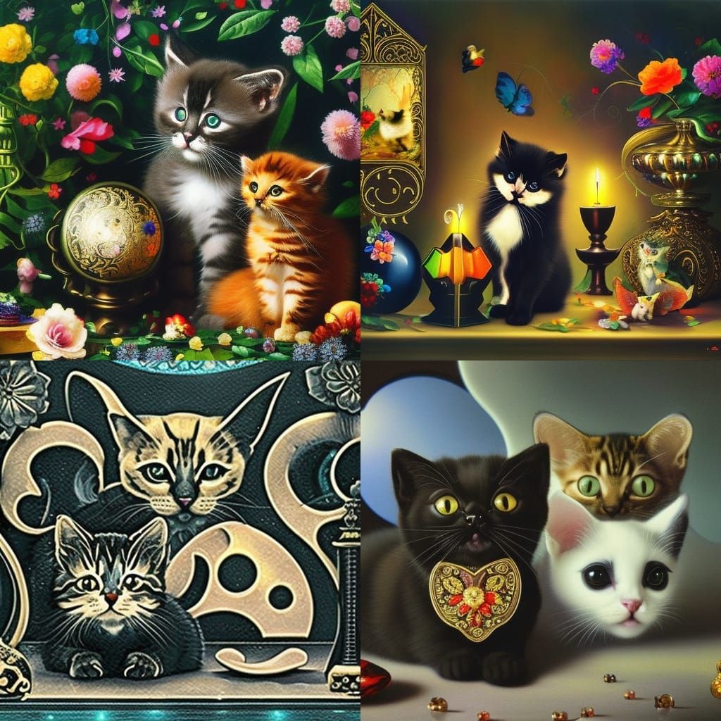 Baroque Kitten with Trinkets in Dark Academia Style