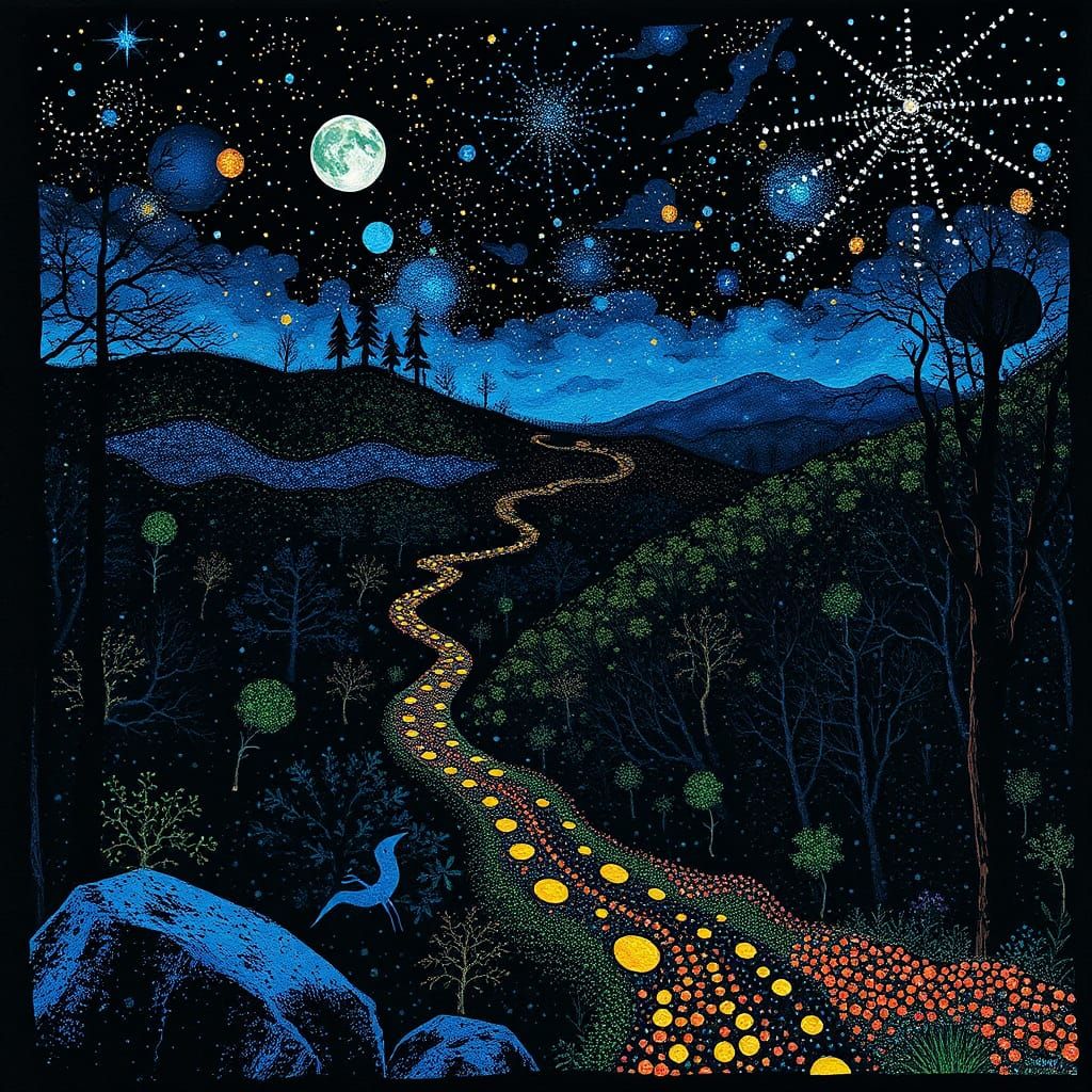 Blue Ridge Parkway Fantasy Art in Pointillism Style