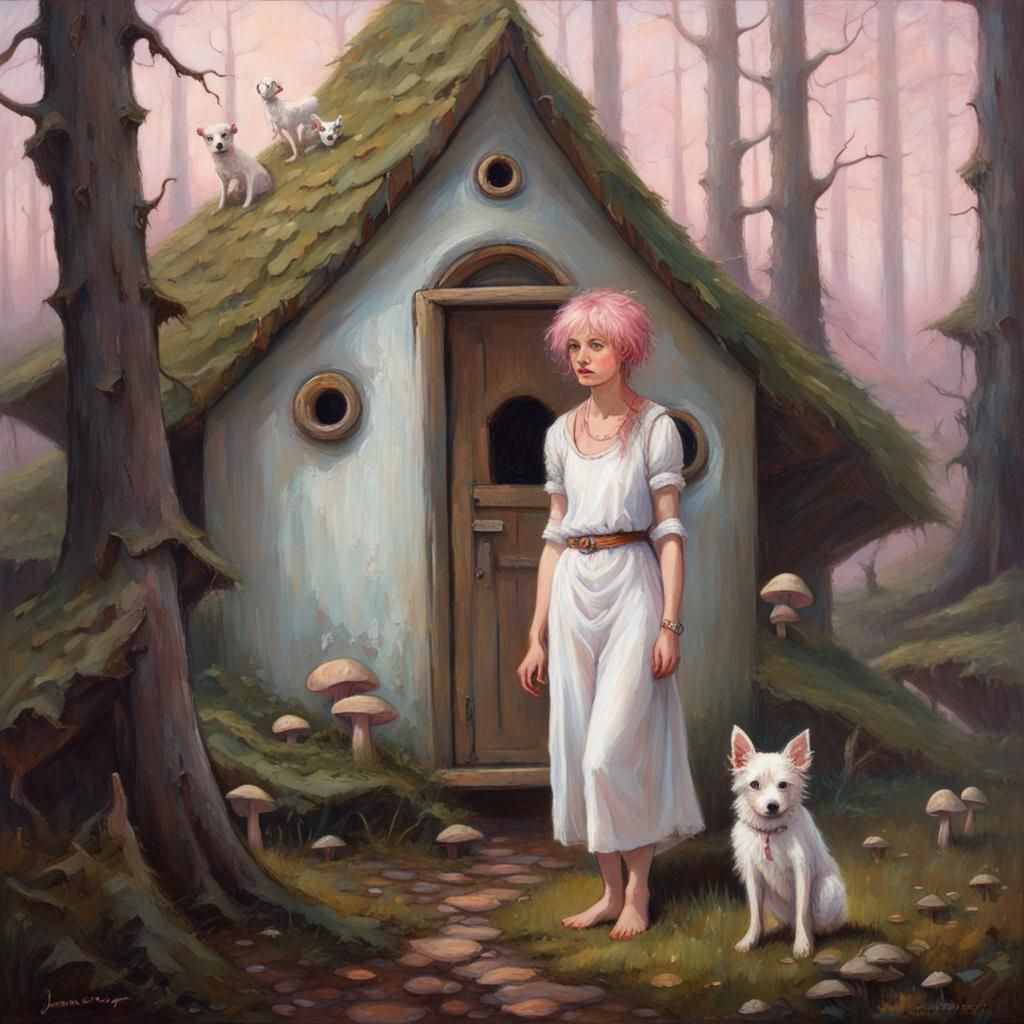 Fairy and Dog Return Home: An Oil Painting