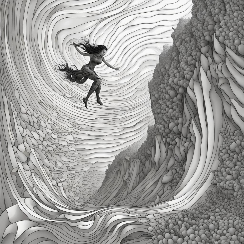 Girl on Cliff in Abstract Vector Fractal Style