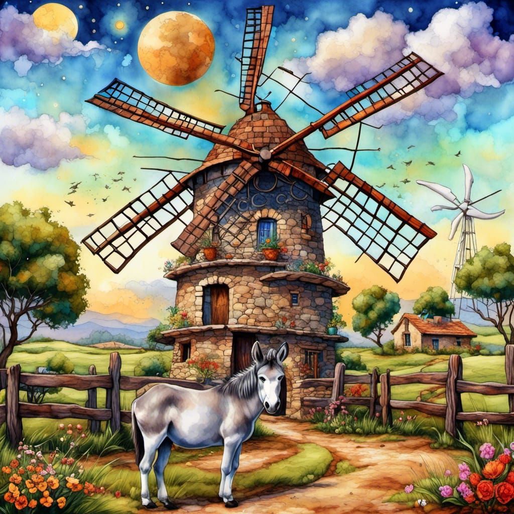 Windmill and donkey
