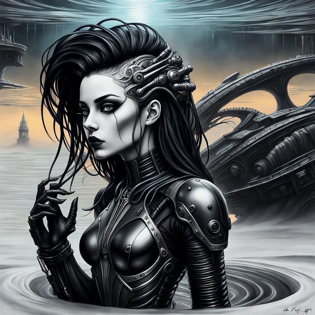 Gothic Cyberpunk Woman in Hyperrealistic Style