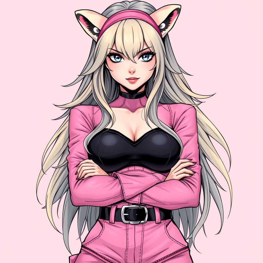 Goth Anime Witch in Pink Leather Outfit