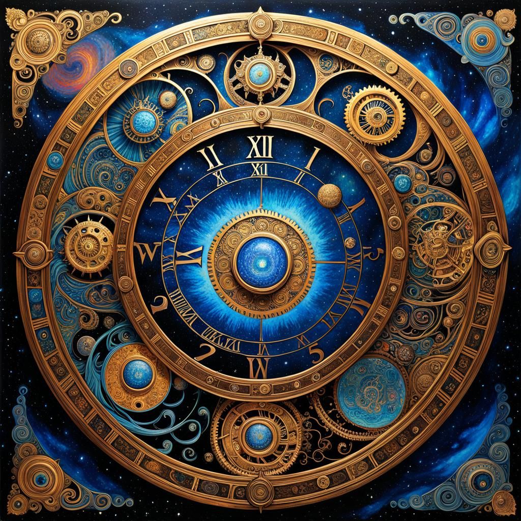 Steampunk Mayan Calendar with Psychedelic Galaxy, Detailed D...