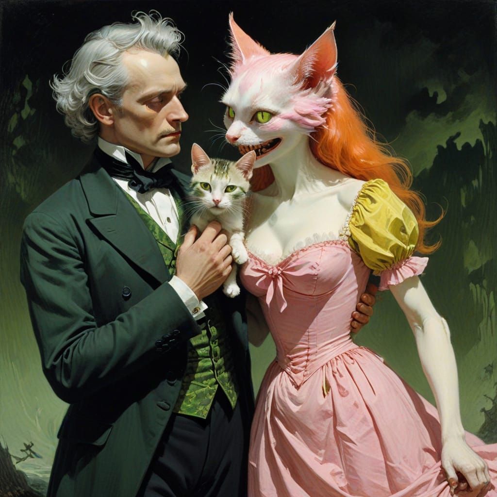 Surreal Scene of Love and Terror in Vintage Style