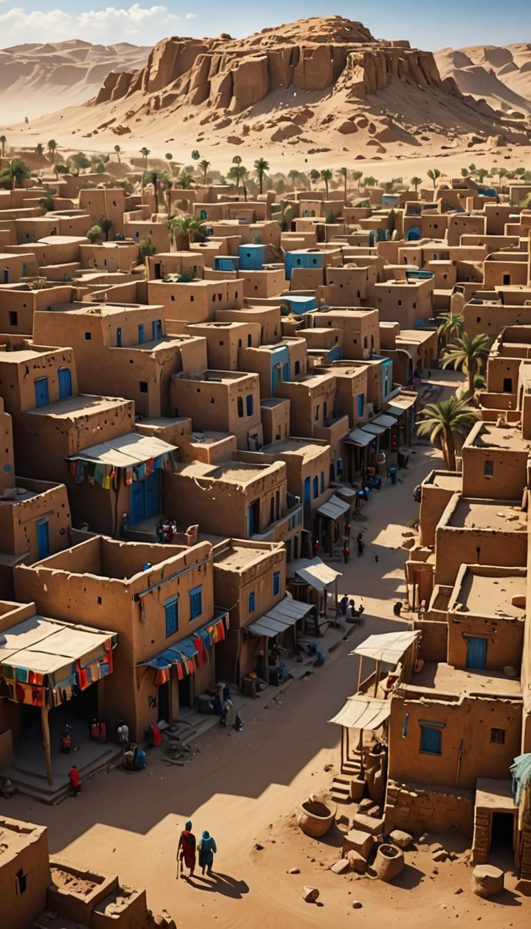 Nubian Village in Abstract Art Style, 8K