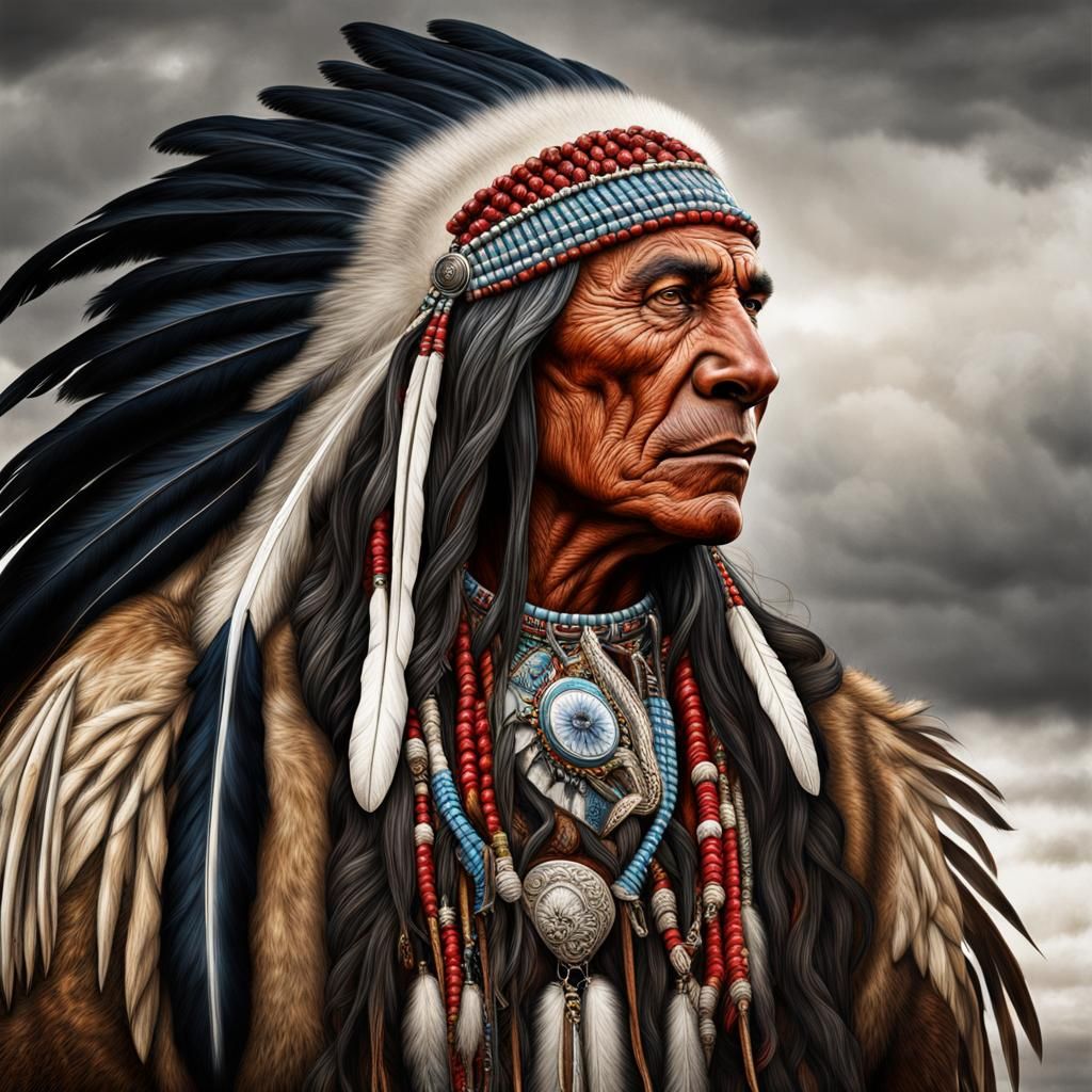 Native American Figure with Symbolic Animals