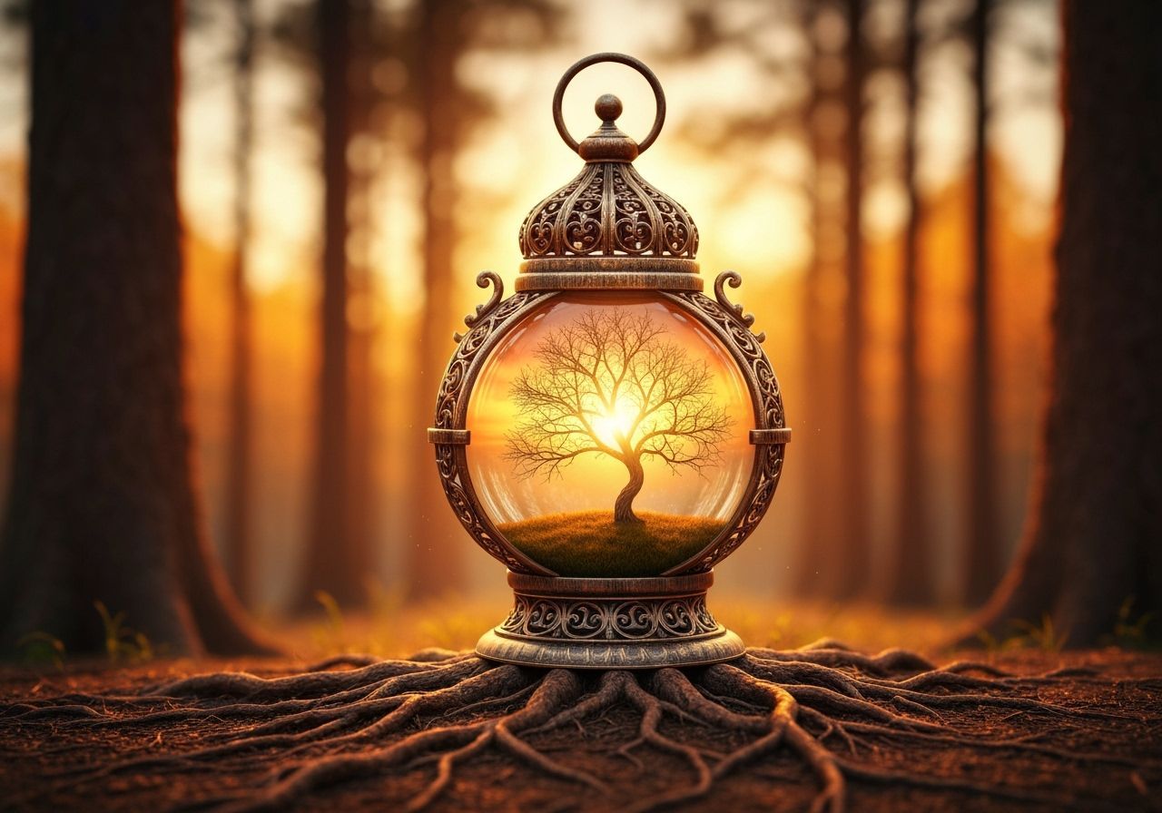 Surreal Lantern with Sunset Scene Inside