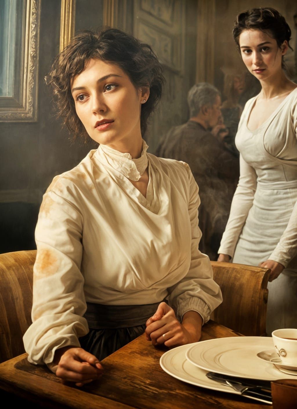 Beautiful Woman in Cafe: Photorealistic Tea Portrait